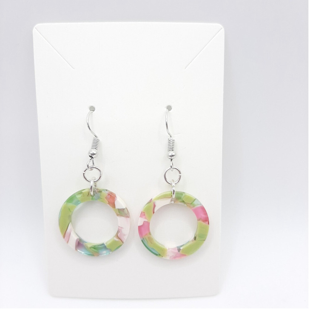 Pastel Tortoiseshell Acrylic Circles Stainless French Hook Dangle Earrings